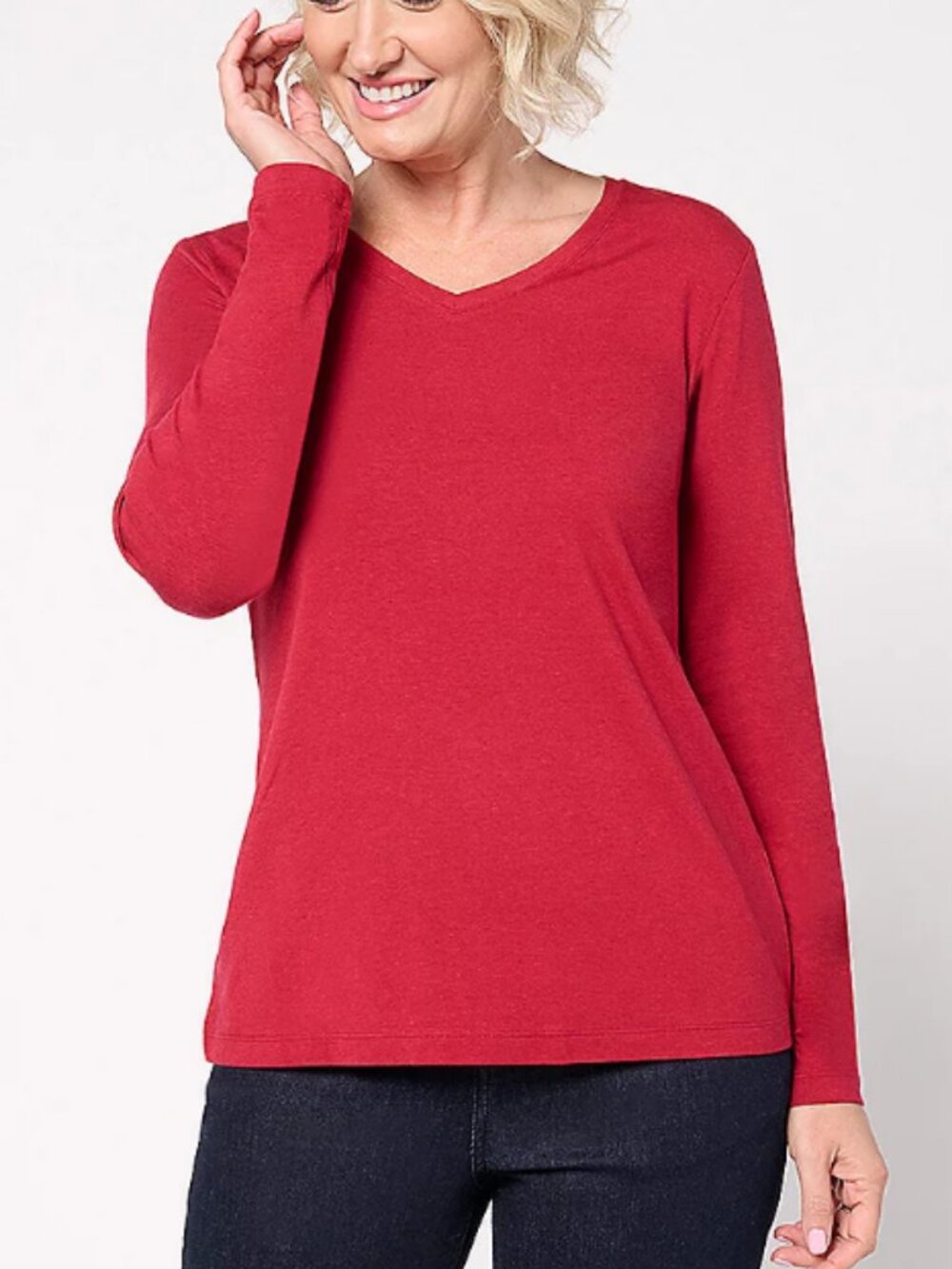Denim & Co. Essentials So Soft Jersey V-Neck Top, Red Sz XL a669935